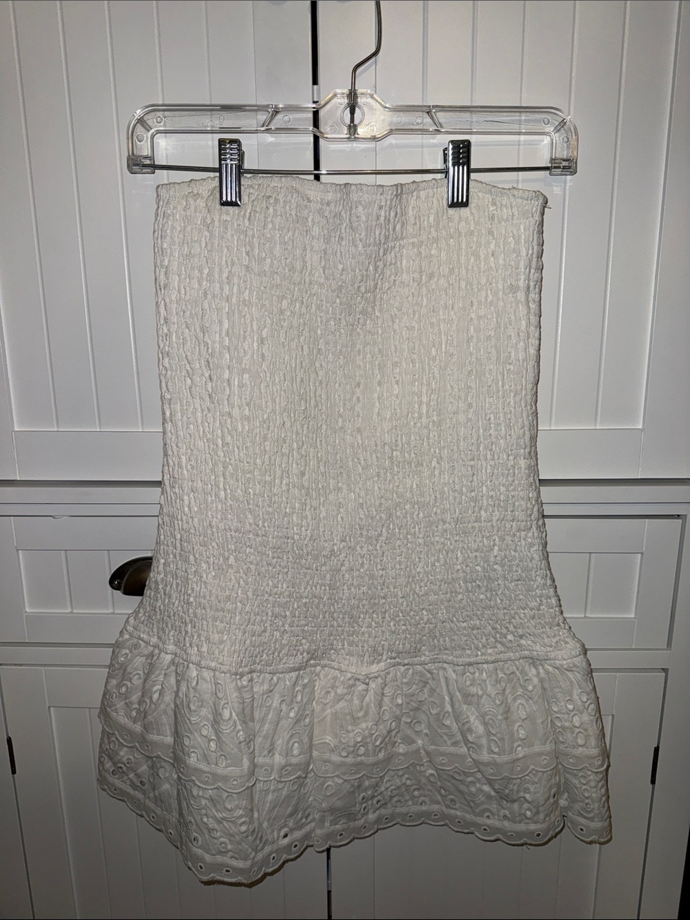 Edikted Strapless White Ruffle Dress